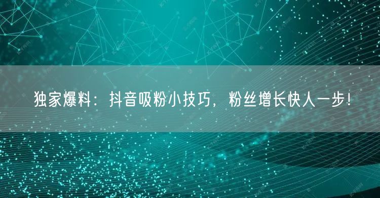 独家爆料：抖音吸粉小技巧，粉丝增长快人一步！